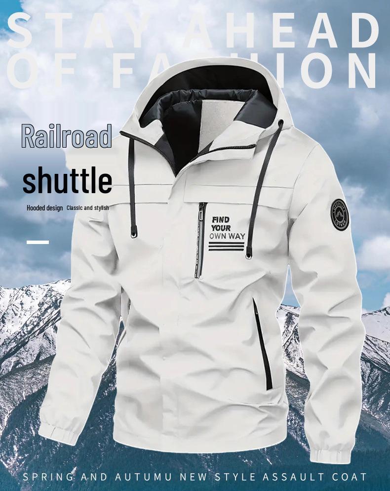 Men's Outdoor Windbreaker Jacket - Fleece Lined Hooded Coat for Autumn/Winter, Solid Color