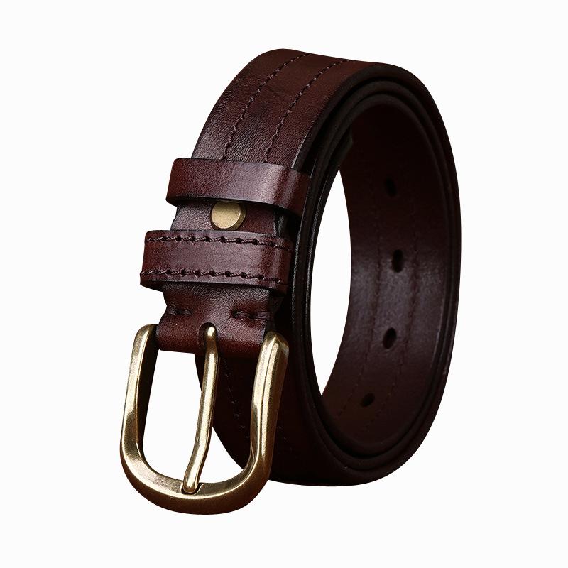 Men's Belt Retro Rub Colored Distressed Genuine Cattlehide Leather Surface Casual Denim Overalls Belt