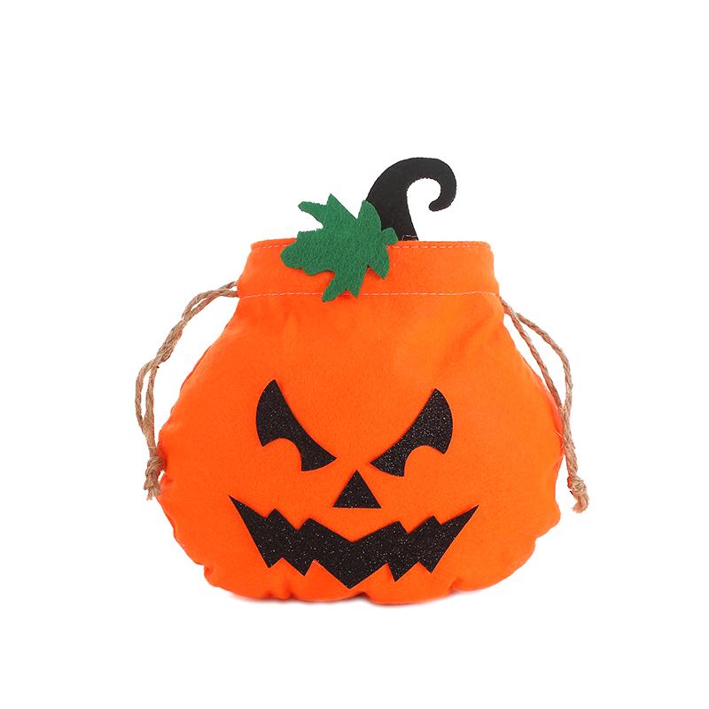 Halloween Felt Treat Bag Handmade Pumpkin Candy Goodie Gift Bag With Drawstring Trick Or Treat Halloween Party Favors Supplies
