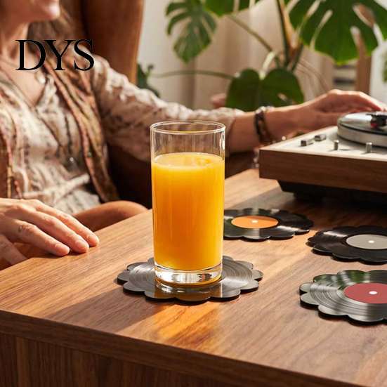 Durable Tabletop Scratch Guards 8PCS Vinyl Record Acrylic Coasters, Vintage Style Heat-Insulating Retro Water Stain Prevention Pads Drink Lightweight