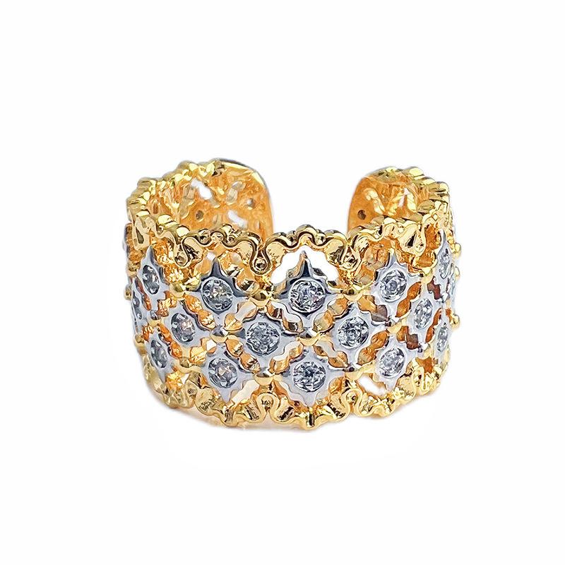 Italian Cloth Pattern Engraved Gold Light Luxury Craft Bratti Ring Medium Antique Classical Retro Court Open Ring