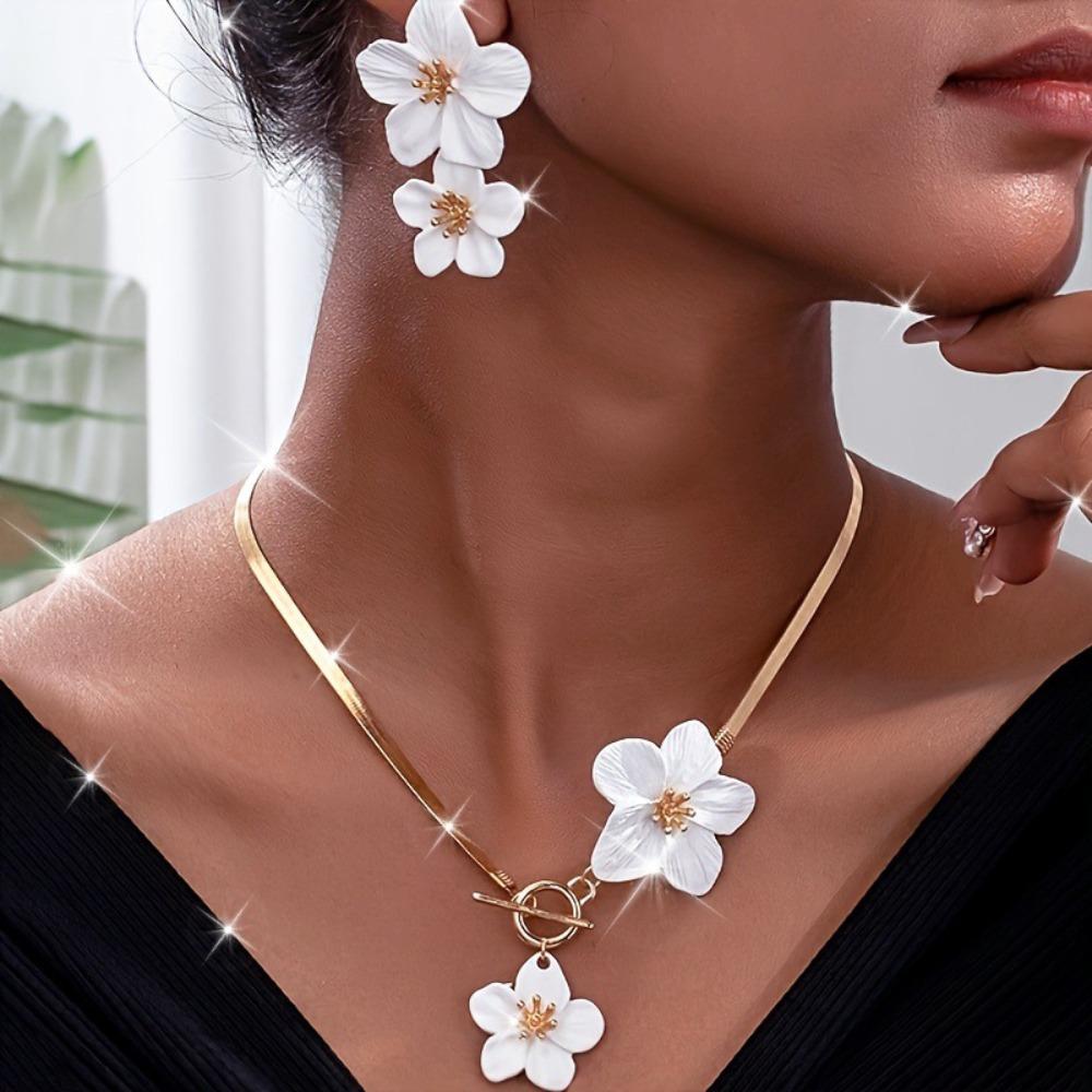 Böhmische Blumen Anhänger Ohrringe Halskette Schmucksets für Damen Sommer Meeresurlaub Dekoration Y2K Party Schmuck Zubehör
