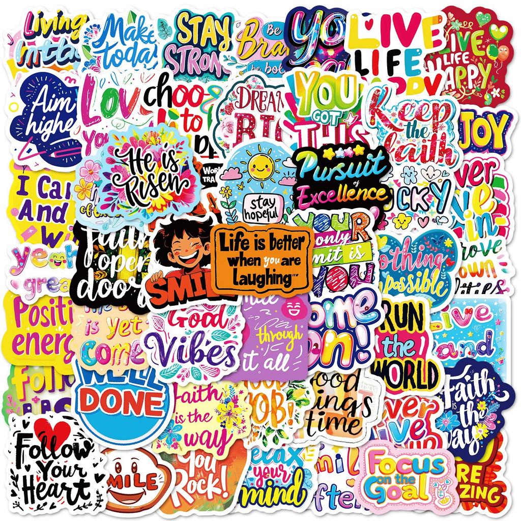 50 Healing Sunshine Upward English Phrases Premium Stickers PP Material Waterproof Decorative Stickers