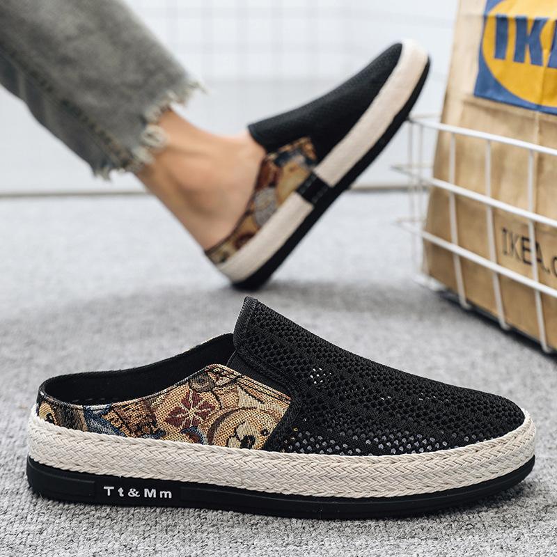 Fashion Men Canvas Shoe Slip-on Half Slipper Shoes Mens Fashion Breathable Casual Shoes Lazy Flats Shoes Men Loafer Zapatillas De Hombre