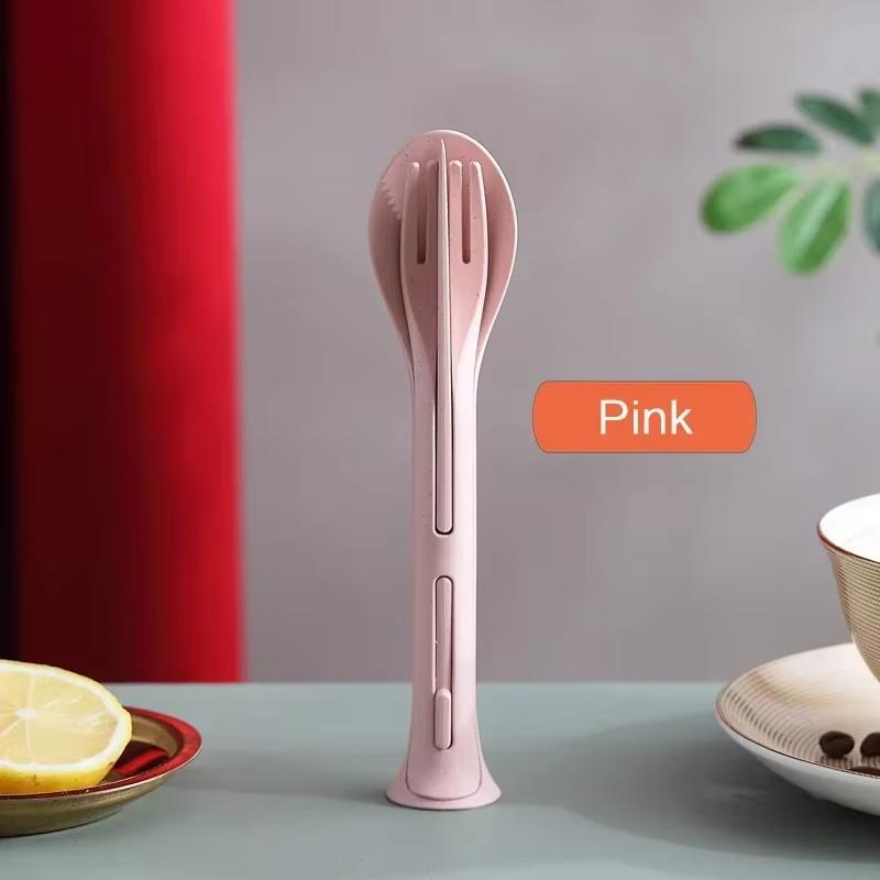 3-piece Portable Cutlery Set with Detachable Wheat Straw, Suitable for Travel, Picnics, Camping.