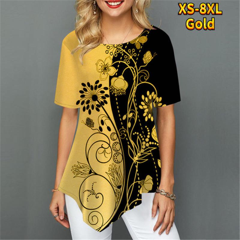 Женская футболка с нерегулярным цветком и цифровым 3D принтом — фото 15