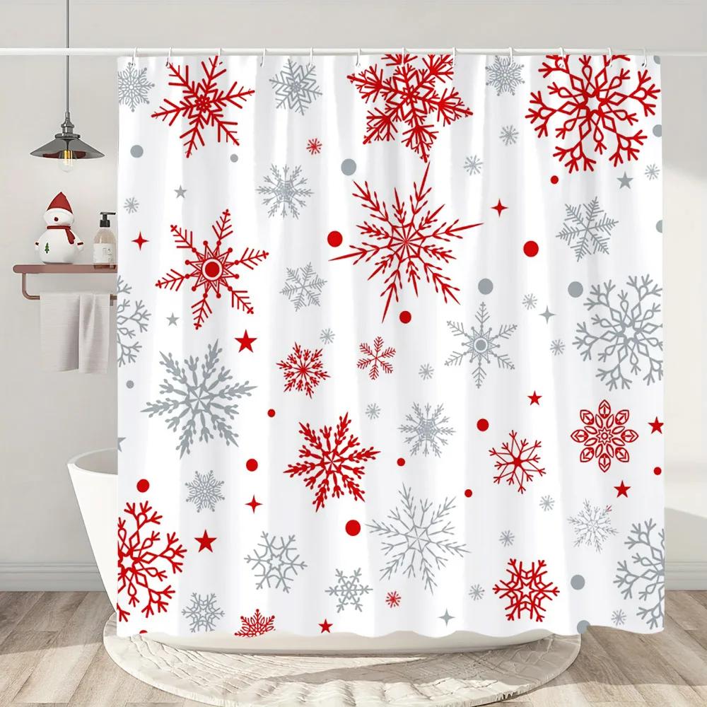 Christmas Colourful Snowflake Shower Curtain Christmas Gift Modern Simple Home Bath Curtains Polyester Bathroom Decor With Hooks