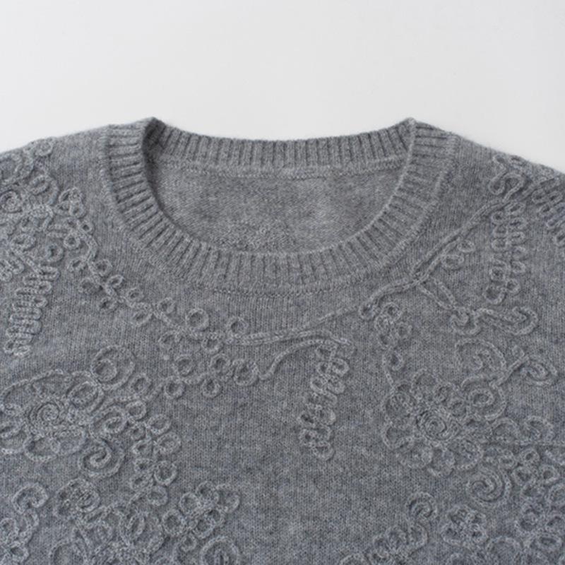 100% Pure Cashmere Hand-Crocheted Versatile Crew Neck Sweater