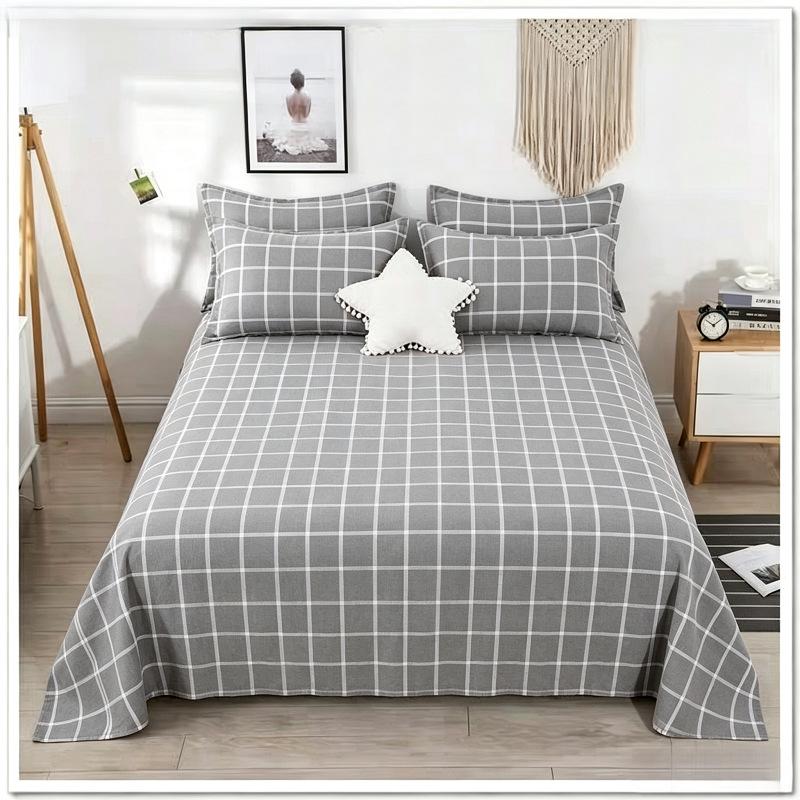 Plaid Thickened Coarse Cloth Bed Sheet Set - 4 Pieces, Breathable & Skin-Friendly for Dorms