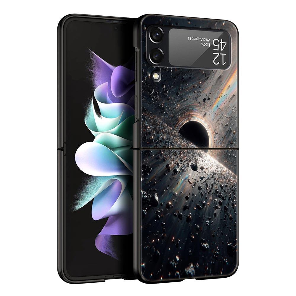 Universe Starry Sky Moon Hard PC Phone Case For Samsung Galaxy Z Flip 7 6 5 4 Black Cover For Galaxy Z Flip 3 Foldable Funda Bag