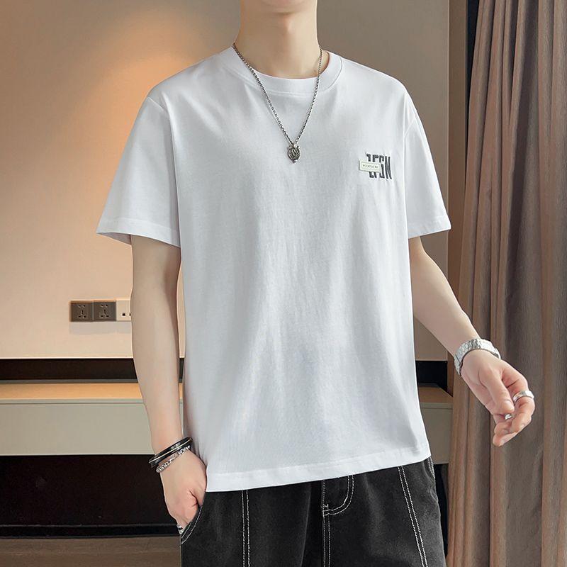 

Summer Fashionable Embroidery Pullovers Letter Casual Loose Men s Clothing Basic Short Sleeve Korean O-Neck Young Style T-shirts L білий