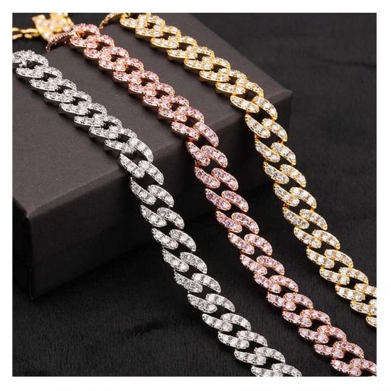 Cuban Link Anklet Woman Pink Bling Diamond 8mm Rose Gold Iced Out Chain Ankle Bracelet Hip Hop Miami Cubic Zircon Foot