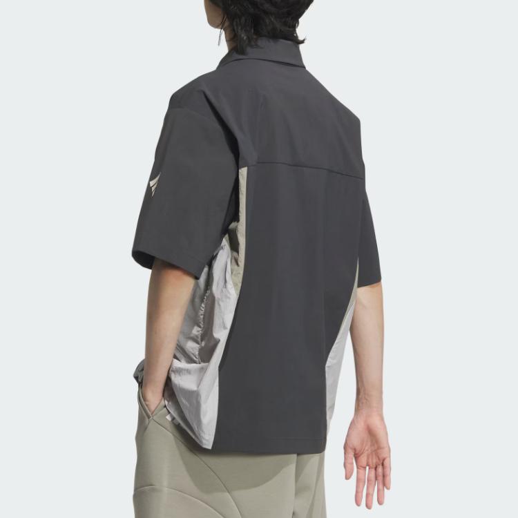 Adidas Future Style Zip Shirt Color Block Collar Casual Short Sleeve Shirt Men shirts Carbon-Black JL9960