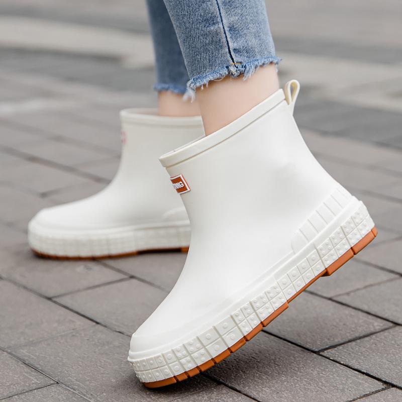 Lightweight Women's Japanese Style Waterproof Ankle Rain Boots - Non-Slip Rubber Galoshes