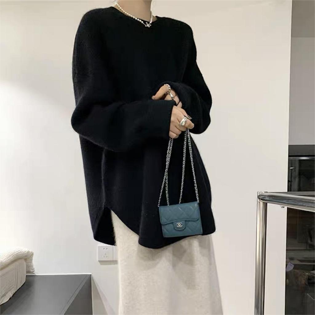 Autumn and Winter Pullover Sweater Women's Medium and Long Gentle Lazy Wind Curved Hem Top Women's High-end