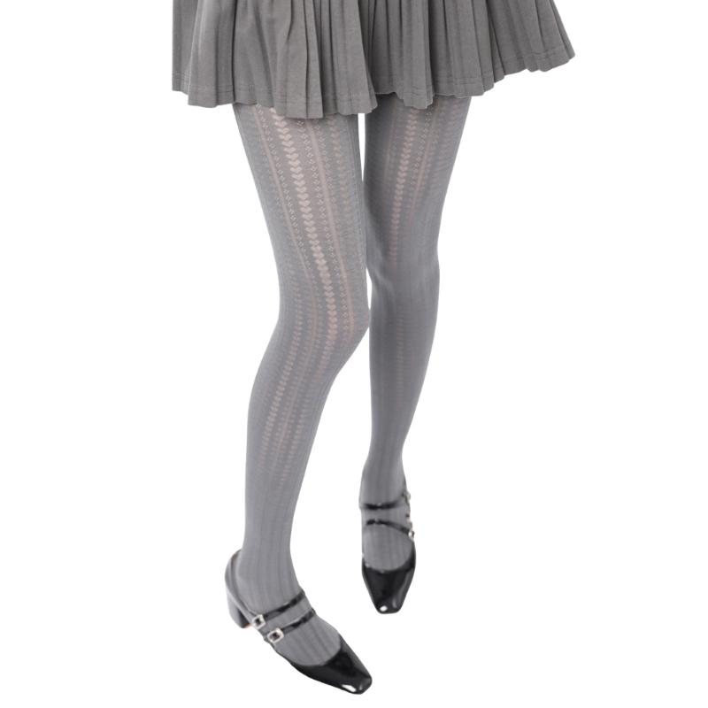 Elegant Vertical Heart Pattern Tights Stockings for Parties and Dates Women Solid Color Silk Pantyhose Leggings Hosiery