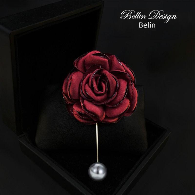 

Корейская брошь Аксессуары Женский костюм Элегантный тканевый цветок Wine red long pin