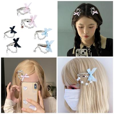 Stylish Star Hair Clip Decoration Lovely Chain Hair Clip with Star Pendant Beautiful Bowknot Hair Pin Accessory