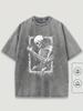 MenS Vintage Skeleton Graphic TShirt  Cotton Washed Streetwear Tee with Skull Design Casual Round Neck Short Sleeve Shirt