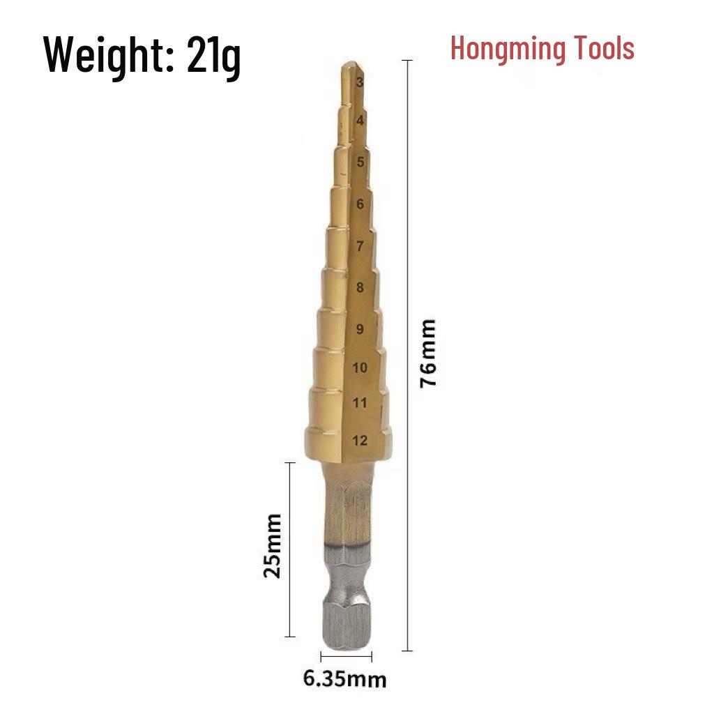 Popular Small 3P Tapered Drill: Hex Shank, Straight Flute for Multi-Material Drilling and Easy Hole Enlargement.