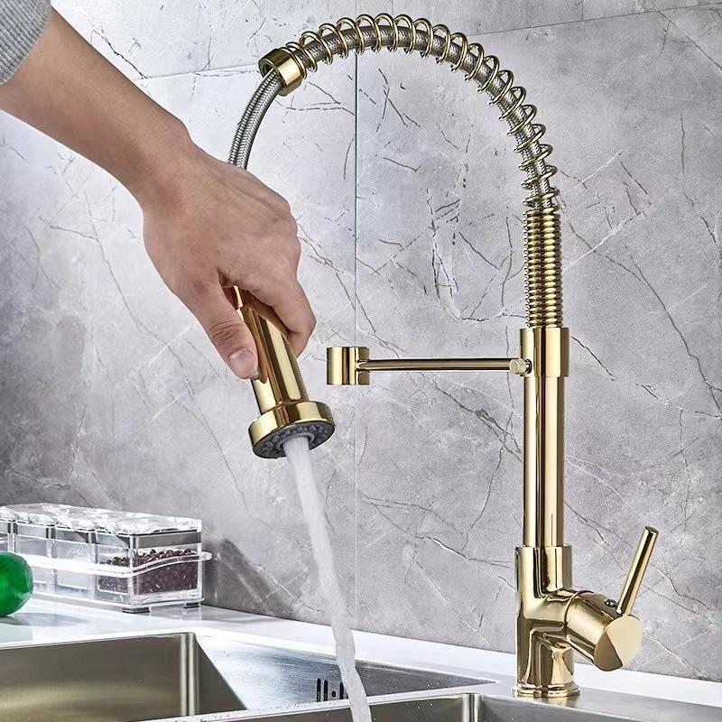 Black Rotatable Dual-Speed Kitchen Faucet with Spring Design for Hot and Cold Water