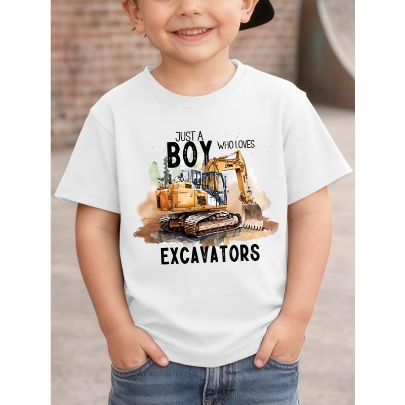 WML Jungen NUR EIN JUNGE, DER BAGGGER LIEBT Bau-Thema Cartoon-Muster Bagger-Aufdruck Lässiges Freizeit-T-Shirt