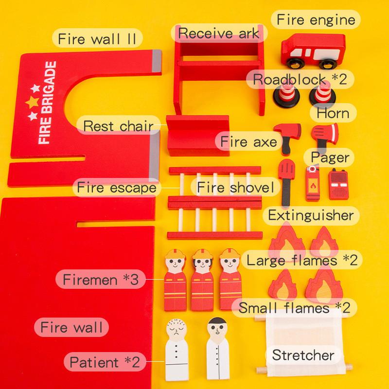 Wooden Fire Scene Construction Building Block Toys Play Set For Parent Child Interaction