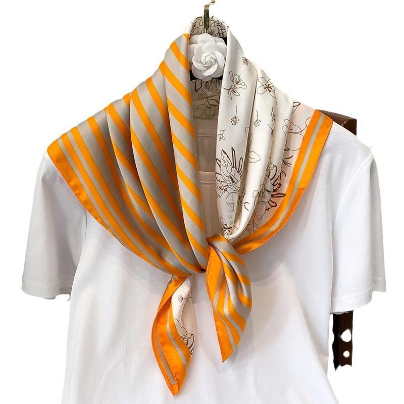 New Spring and Autumn Small Floral Temperament Small Silk Scarf Women's Headband Decorative Scarf 71 Square Scarf Dual-purpose Shawl Headband