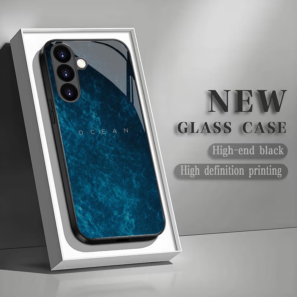 Blue Ocean Tempered Glass Phone Case Suitable for Samsung Galaxy S26 S25 S24 S23 S22 S20 FE/Ultra/Plus Shockproof Back Cover