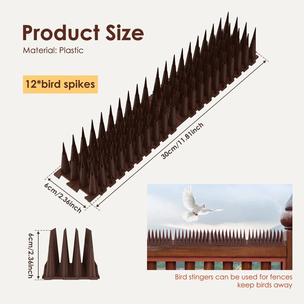 12Pcs Plastic Anti Bird And Pigeon Spikes Anti Climb Bird Spikes Fence Wall Spike Cat Repellent Spike Away Fence Kit for Outside