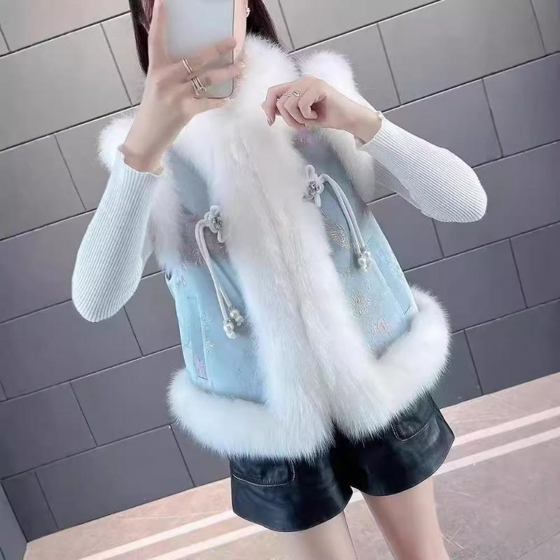 

Жилет осенне-зимний новый жилет из искусственного лисьего меха куртка женская одежда L recommends 130-75kg синий