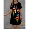 Fashion Trend 3D Imitation Denim Pattern Women's Dress New Summer Street Denim Flower Print Short Sleeve Loose Casual Mini Dress