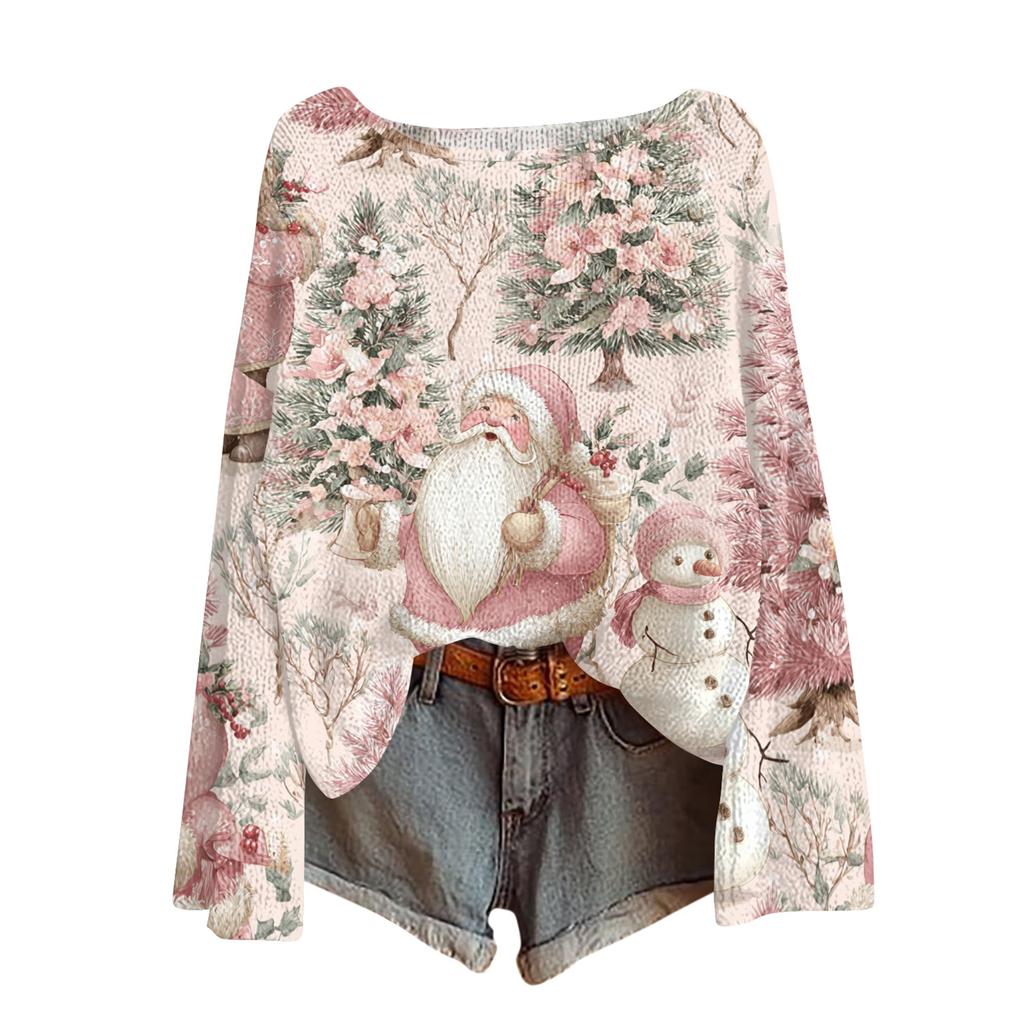 Womens  Fall Sweaters Long Sleeve Print Tops Pullover Sweaters Loose Dressy Casual Basic Clothes