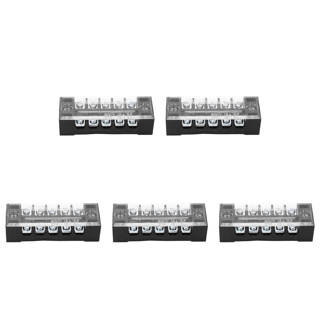 5pcs Terminal Block Barrier Strip Dual Row TB 15A 600V M3 Screws High Tenacity Wire Barrier Block 5 Positions(1505)