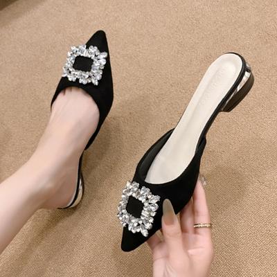 Fashion Women Slippers 2024 Summer Spring New Rhinestone Pointed Slippers Fashion Casual Beach Sandals Slides Women Zapatos De Mujer
