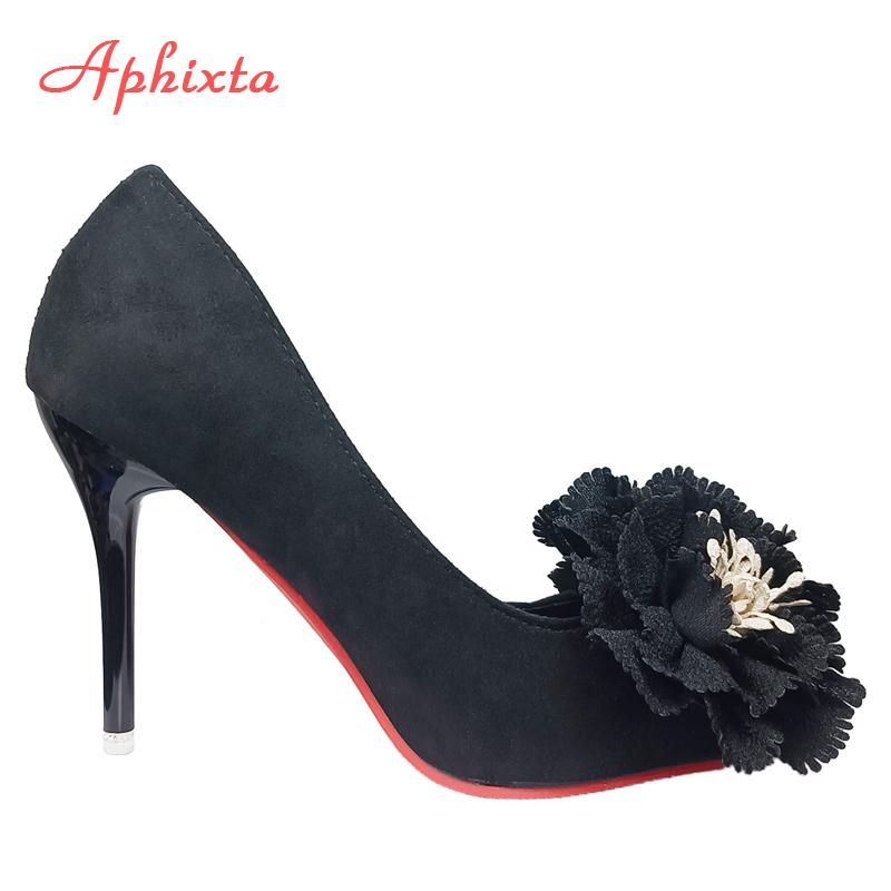 Fashion Aphixta Hot Sale Flowers Super Hight 10cm/12cm Stiletto Heels Pumps Sex Change Women Flock Office Casual Shoes Big Size 49 50