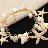 Gold Color Metal Starfish Conch Charm Women Bracelet Imitation Pearl Natural Conch Cute Summer Bracelet Y2K Fashion Jewelry