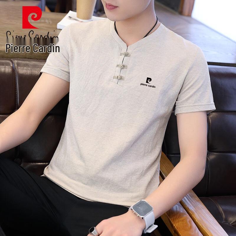 

Pierre Cardin Men s Short Sleeve V-Neck T-Shirt with Chinese Knot Buttons 3XL