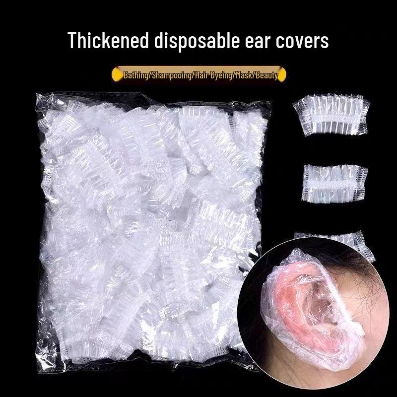 Thickened Disposable PE Ear Covers for Hairdressing, Dyeing, Bathing, and Beauty--Water-Resistant.
