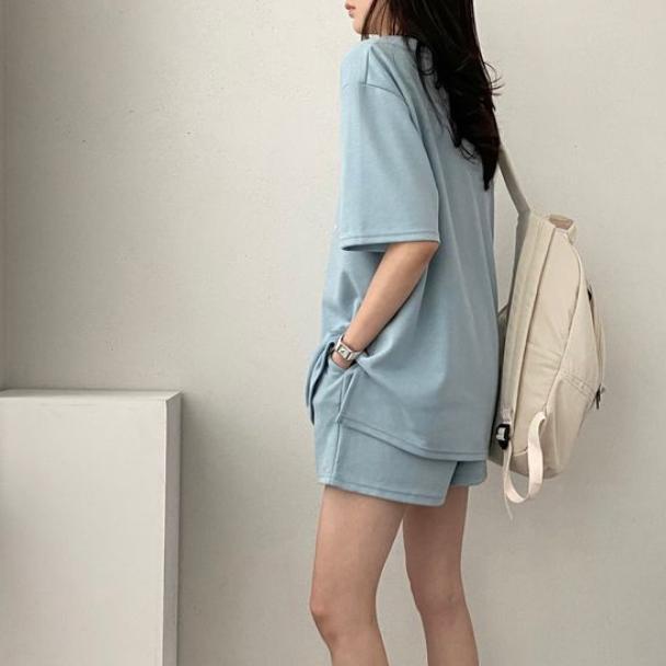 Sady triček a šortek pro ženy Léto rNew BPrint Dvoudílné sady Klasické oversized dámské teplákové soupravy