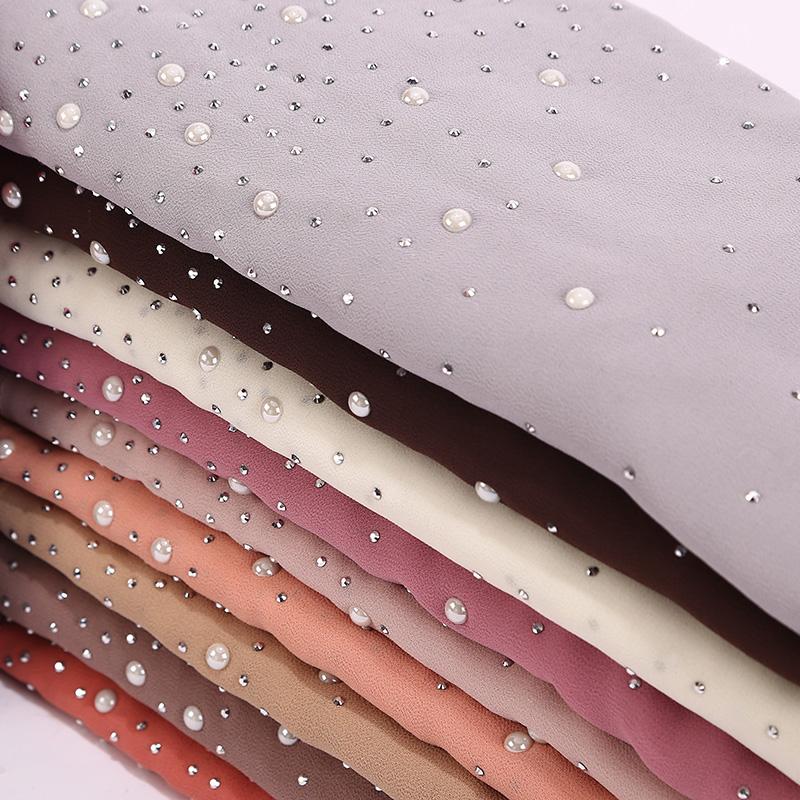 Rhinestone Chiffion Hjab Plain Scarf Tudung Bawal Headscarf Islamic Crystal Hjab Shawls and Wraps Women Muslim Foulard