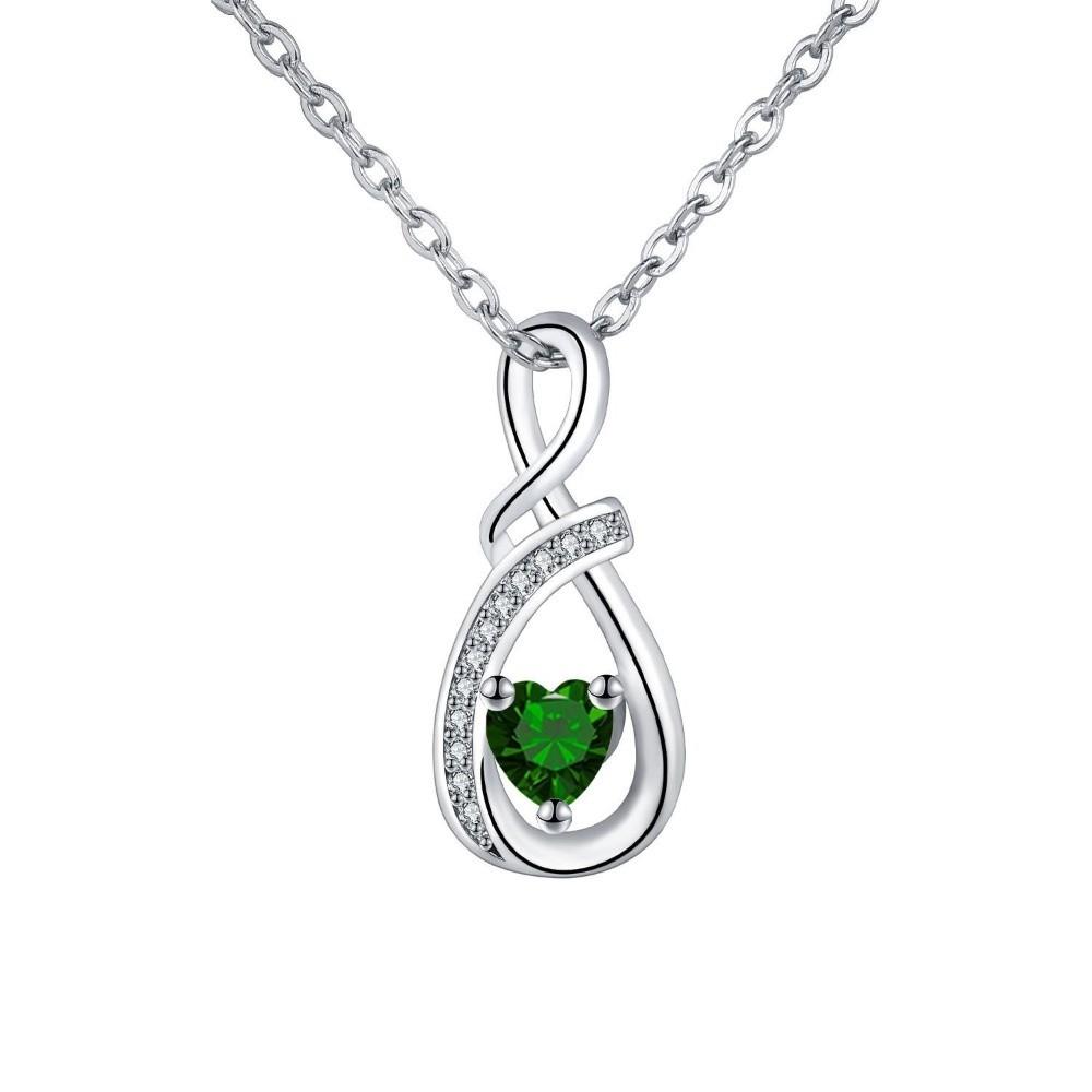 Zircon Inlay Heart Birthstone Necklace Infinity Heart Motif Zircon Pendant Necklace Daily Wear