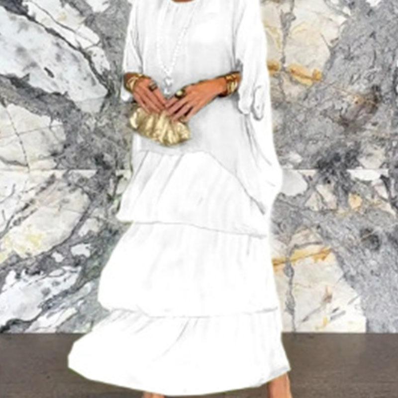 

Летние женские платья из шифона и сетки с рукавами «летучая мышь» и круглым вырезом, длинные платья 3XL белый