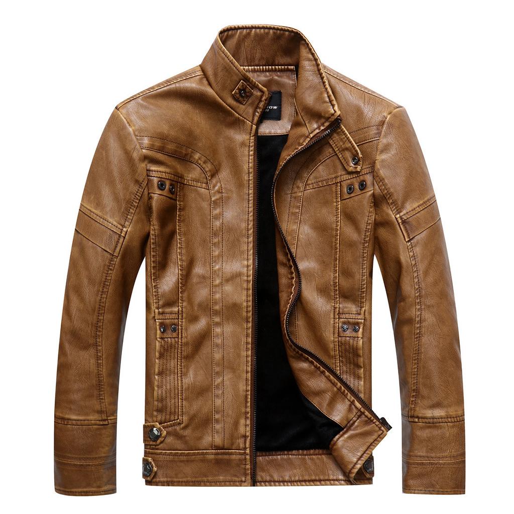 Plus Size Men's PU Leather Jacket Stand-Up Jacket Leather Jacket Tide