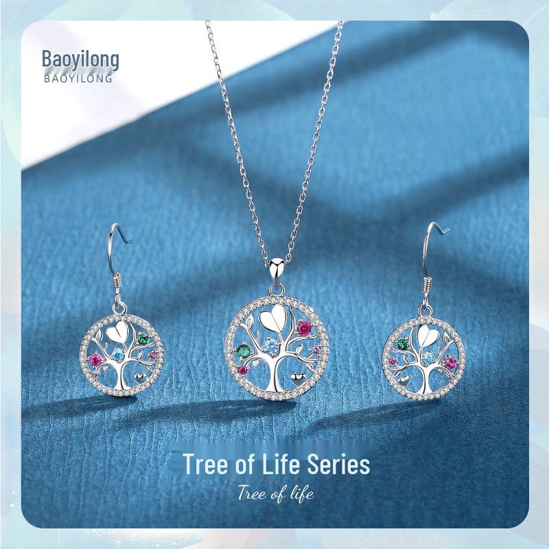 

S925 Silver Tree of Life Necklace & Stud Earrings Set for Women 925 Silver