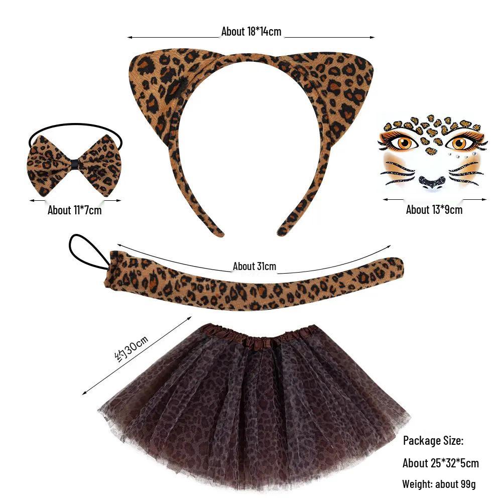 Set Maschera di Halloween per Bambini con Fascia Testa Testa di Leopardo e Orecchie da Gatto con Adesivi per il Viso