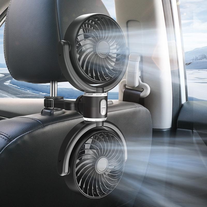 Portable ABS Vehicle USB Powered Fan with Double Head and Adjustable Speed for Long Road Trips Summer Efficient Cooling