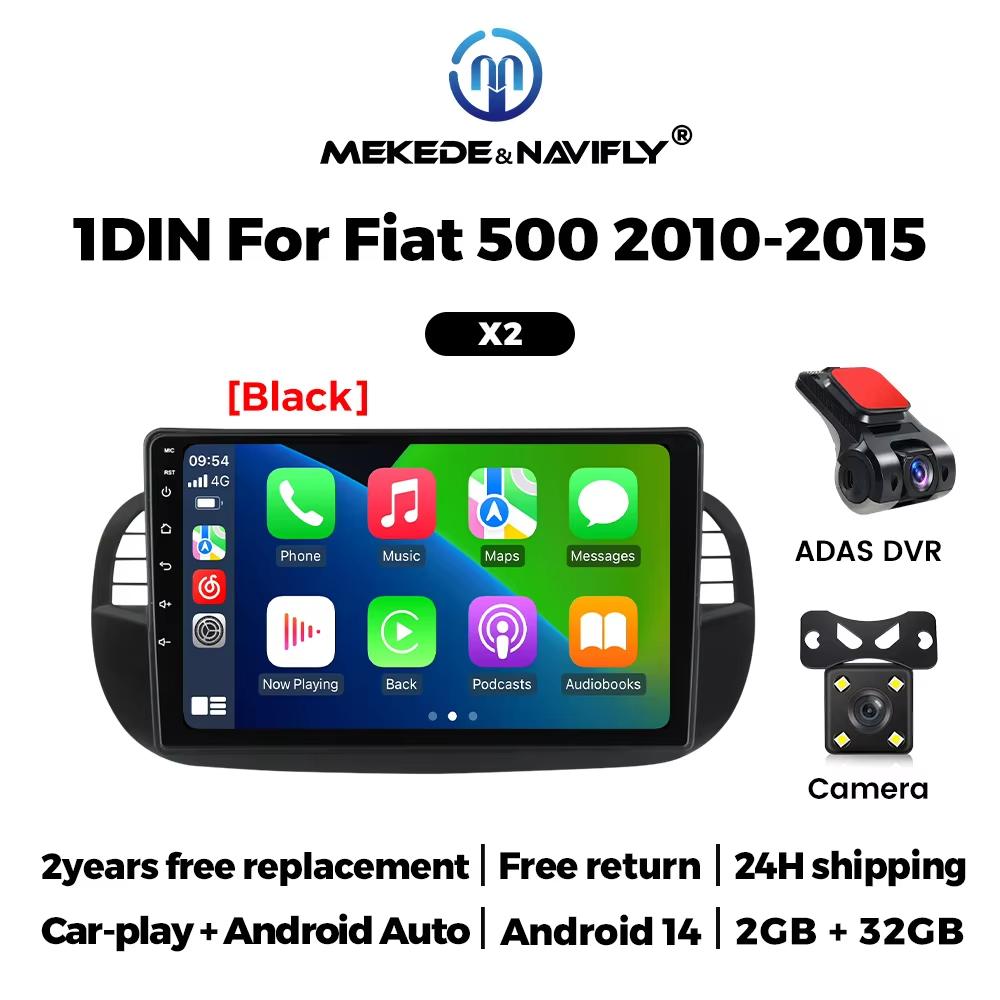 1Din Car Intelligent System Car Radio 2+32G For Fiat 500 2007- 2015 Android 14 Auto Multimedia Player Carplay GPS Navigation DSP