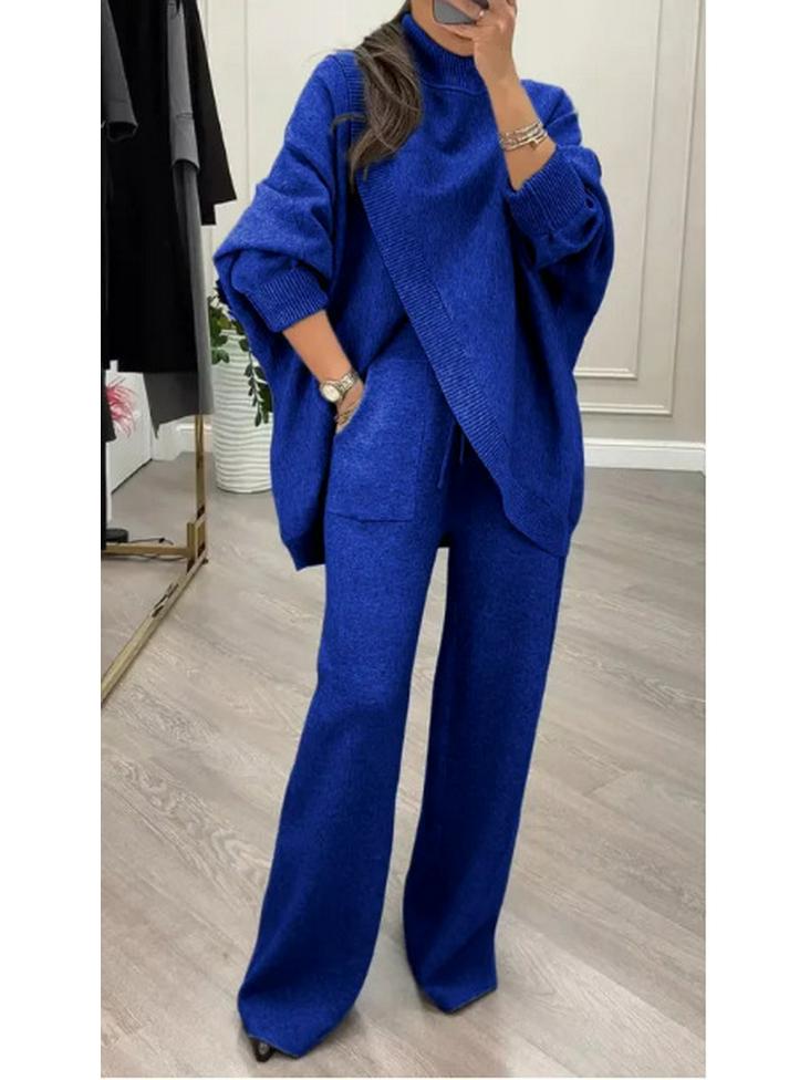 

2025 Autumn Women s Solid V-neck Slim-fit Knitwear Two-piece Set XXL синий