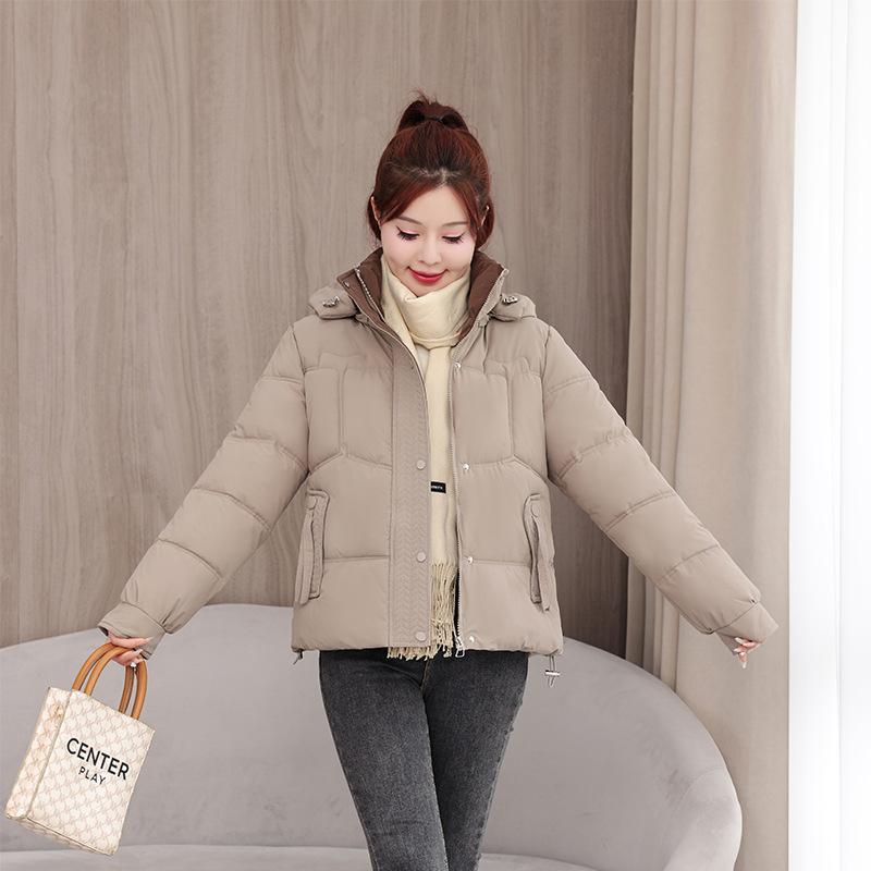 Geacă de iarnă groasă, călduroasă, scurtă, cu glugă, rezistentă la vânt, pentru femei